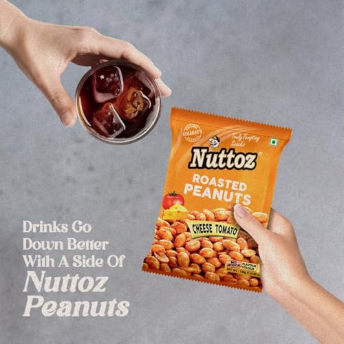 Image of Nuttoz Roasted Peanut Cheese Tomato - Pack of 2 (140gm each) | Jumbo Roasted Moongfali | Non Fried Ready to Eat Healthy Snack | Crunchy Snack and Namkeen