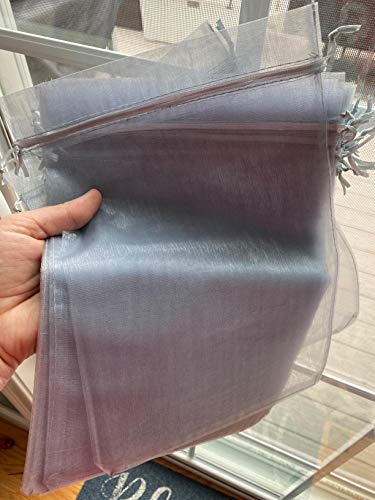 Image of ATCG 50pcs 8x12 Inches Large Drawstring Sheer Organza Bags Decoration Festival Wedding Party Favor Gift Candy Toys Makeup Pouches (Silver)