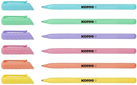 Kores - K0R-M: Ballpoint Pens with BLUE Semi-Gel Ink in Pastel Design, 1 mm Medium Point Biro for Smooth Writing, Triangular Ergonomic Shape, School and Office Supplies, Pack of 6