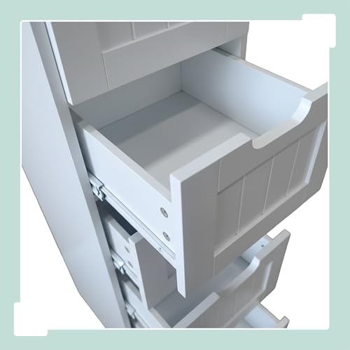 Relaxdays Armario Auxiliar de baño con 4 cajones, Estrecho, MDF, 82x30x30 cm, Blanco - imagen 6