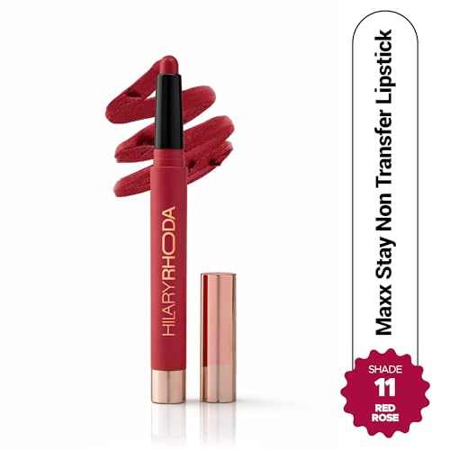 Image of Hilary Rhoda Maxx Stay Non Transfer Lipstick | Matte Finish & Transfer-Proof | 16-Hour Stay | Creamy Finish & Smudge Proof | Crayon Lipstick - 1.5g (Red Rose - Shade 11)