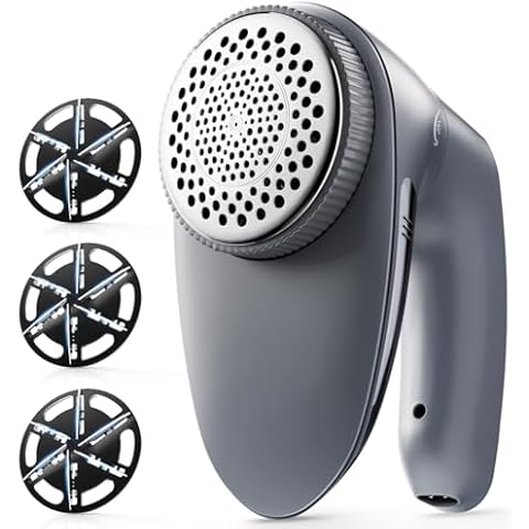 POPCHOSE Fabric Shaver, Rechargeable Lint Remover Defuzzer Sweater Shaver, Fuzz Remover for Clothes, Sweater, Furniture, Couch, Cashmere(Two 6-Leaf Blades Extra, Electrostatic Brush)… Cover