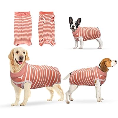 oUUoNNo Recovery Suits for Dogs Cats Surgical Recovery Suit for Female Male Abdominal Wounds Spay or Skin Diseases,Cone E-Collars Alternatives, Anti-Licking Pet Vest Post Surgery (M, Stripe Pink)