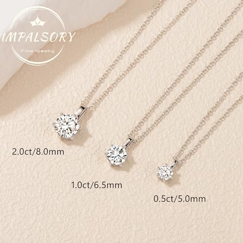 Impalsory Moissanite Pendant Necklace, 0.5ct 1ct 2ct Classic Round 6 Prong Solitaire Moissanite Necklace for Women 18K White Gold Plated Silver with 18 inch Chain4