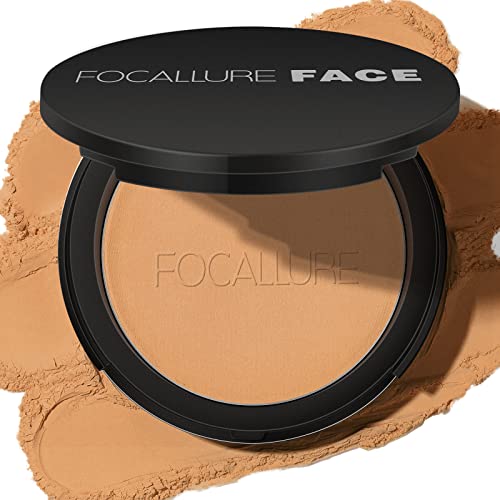 Focallure Flawless Pressed Powder, Control Shine & Smooth Complexion, Pressed Setting Powder Foundation Makeup, Portable Face Powder Compact, Long-Lasting Matte Finish, Sand #TOP12