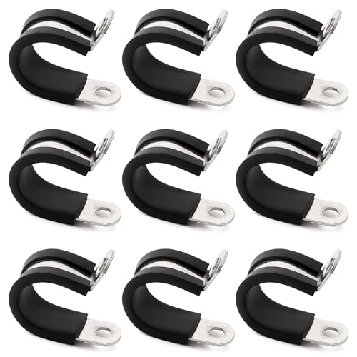 YYIGVMO 9 Pièces 18mm Colliers de Serrage en 304 Acier Inoxydable de Caoutchouc, Caoutchouc Doublé P Clips, P Clips Tuyau Pinces, pour Tuyau, Câble