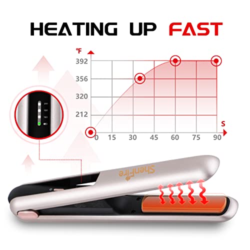 Shenfire Cordless Hair Straightener, Cordless Flat Iron, Wireless Portable Hair Straightener, Ceramic Mini Travel Flat Iron, Type-C Rechargeable, Adjustable 3 Heating Modes Fast Heat Up, Rosegold #TOP1