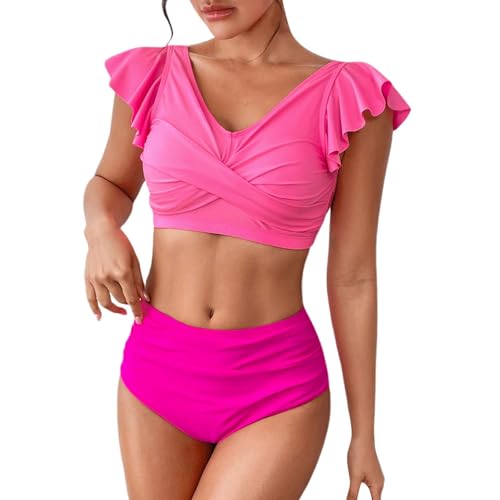 Generico Bikini mujer talla fuerte bikini conjunto cuello en V estampado floral tanga mujer dos piezas bikini acolchado sujetador push up swimsuit Push Up Disfraz Una pieza Tankini Sexy Ruched