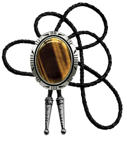 Image of Moranse Bolo Tie with Natural Tiger Eye Stone Celtic Style Genuine and Cowhide Rope