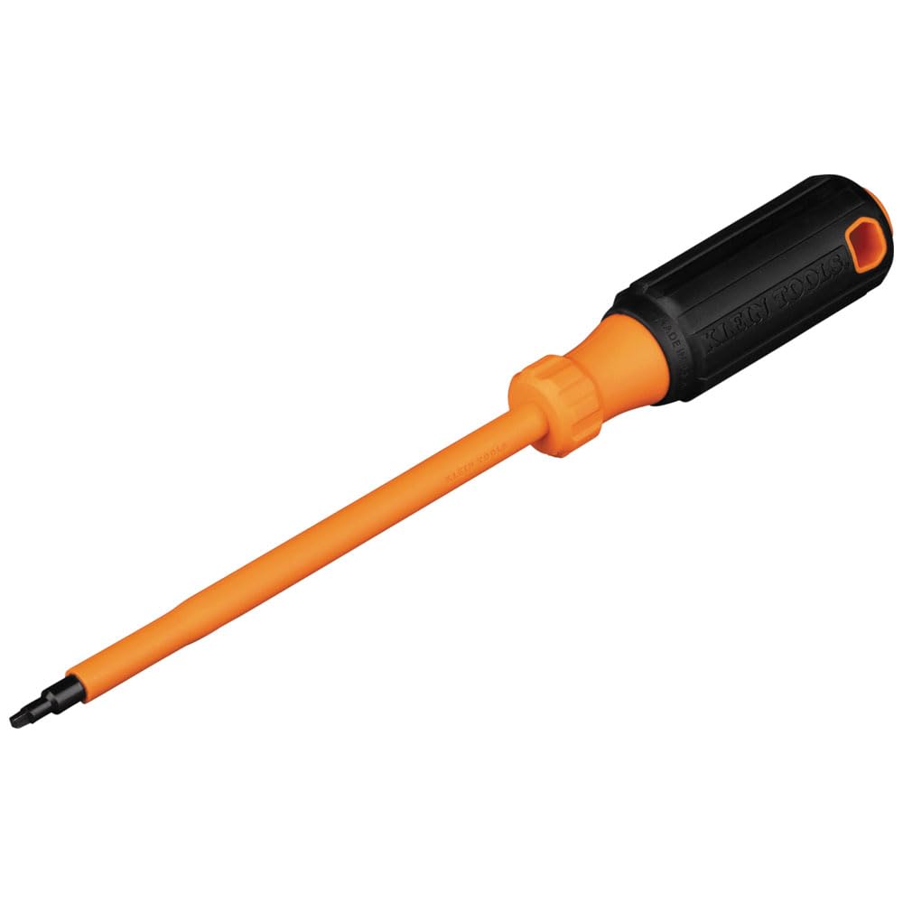 Klein Tools 6886INS Insulated Screwdriver, 1000V #1 Square Tip Screwdriver with 6-Inch Shank, Tip-Ident, Cushion-Grip Handle