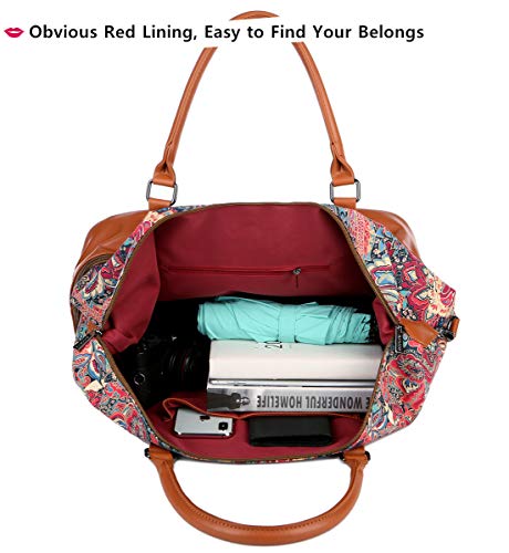 BAOSHA HB-28 Ladies Women Canvas Travel Weekender Bag Overnight Carry-on Duffel Tote Bag (Multicolor With Shoe Compartment)