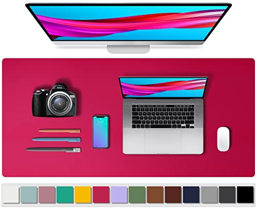 Image of Aothia Leather Desk Pad Protector, Mouse Pad, Office Mat, Non-Slip PU Leather Blotter, Laptop Pad, Waterproof Writing Pad for Office and Home (36 inch x 17 inch, Rose Red)