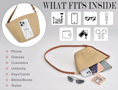 Straw Crossbody Purse for Women, Hand Woven Straw Shoulder Bag with Adjustable Strap, Trendy 2025 Beach Purses4