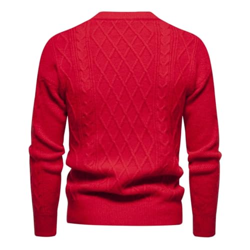 ERFMFKL Men's Crew Neck Knit Casual Pullover Sweater Solid Color Cable Warm Sweater Jumper2