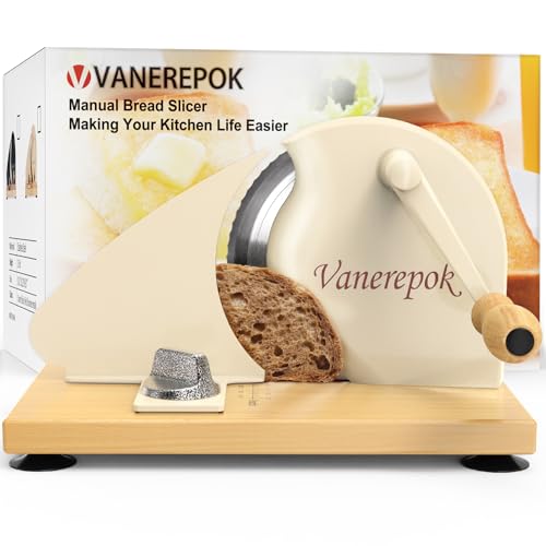 Image of vanerepok Manual Bread Slicer Adjustable Thickness for Homemade Sourdough | Hand Crank Bread Cutter with Scale & Stable Suction Cups & Wood Base for Even Slicing Perfect Baking Gift for Home Bakers