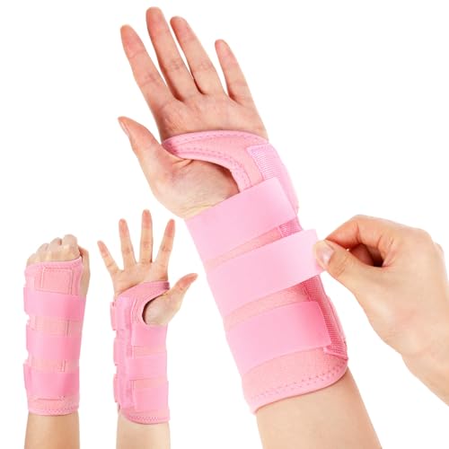 Konohan 2 Pcs Wrist Brace for Kids Youth Carpal Splints Wrist Brace Sports Night Support with Adjustable Compression Straps for Children Sleep (Pink Age 3-8)