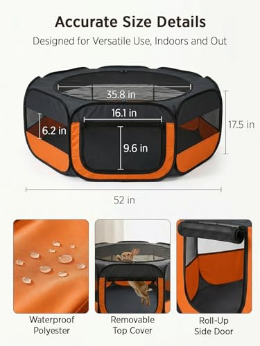 Image of UWE Extra Large Small Animal Playpen, Waterproof Foldable Pet Pen, Orange