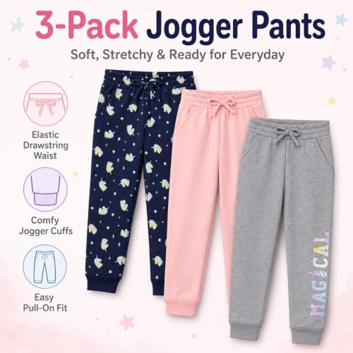 Image of BTween Kids Girls Fashion Stretch Waist Ultra Soft Jogger Pants Set 3 Pack Bundle