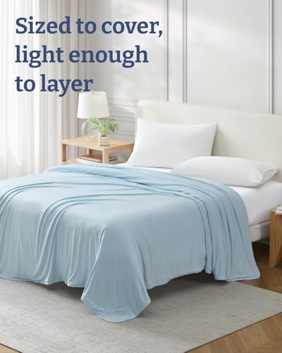Image of Cooling Blanket for Hot Sleepers - Cold Blanket Twin /Twin XL Size - Double-Sided, Ultra Cool for Summer, Night Sweats & All Seasons - Lightweight & Breathable for Bed or Couch - Light Blue, 50 inch x 60 inch