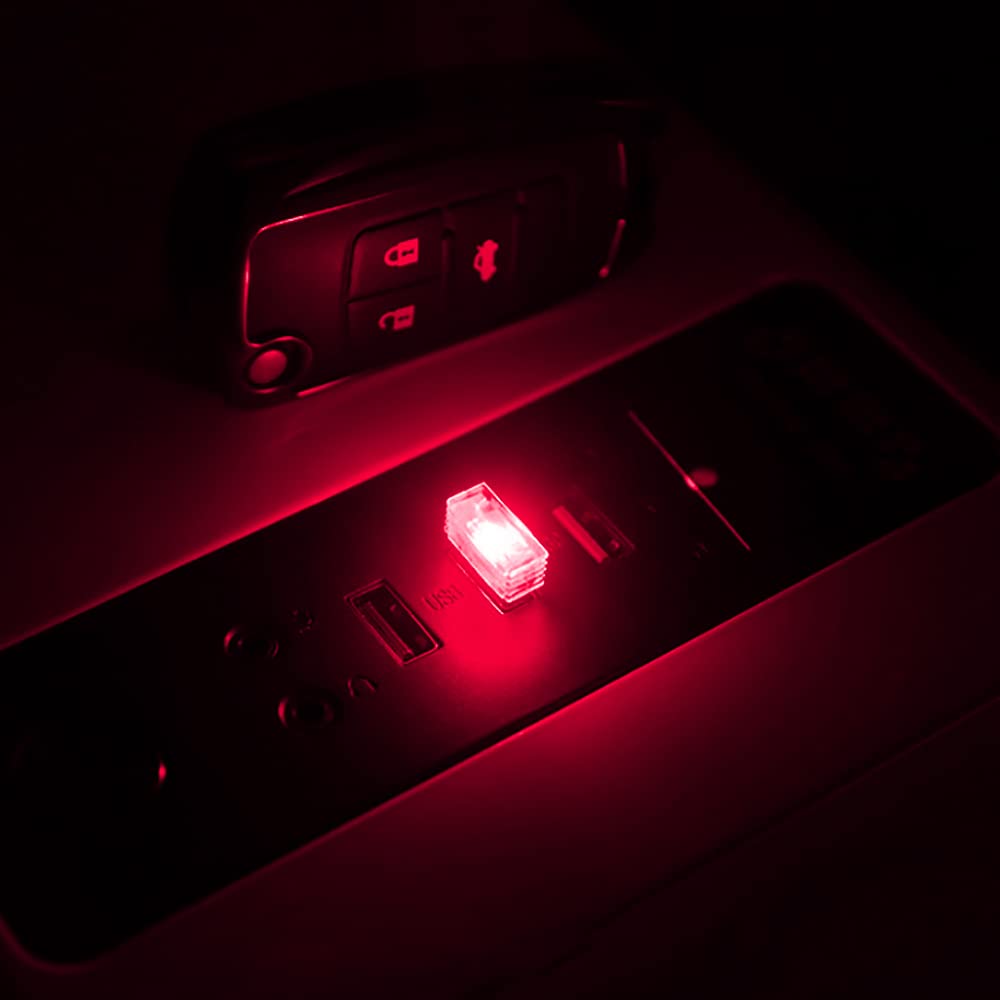 Oświetlenie wewnętrzne USB, nastrojowe światło LED (czerwone), oświetlenie wnętrza samochodu, funkcja Plug and Play, 5 V, USB, nastrojowe światło (10 sztuk)