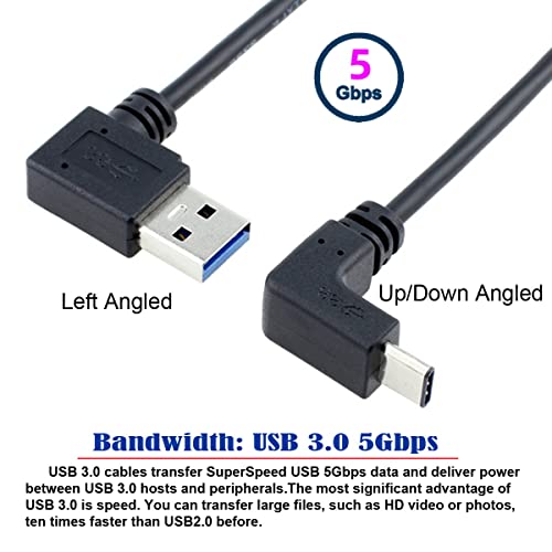 Cablecc USB 3.1 USB-C Up & Down Angled to 90 Degree Left Angled A Male Data Cable for Macbook & Tablet & Phone - Image 4
