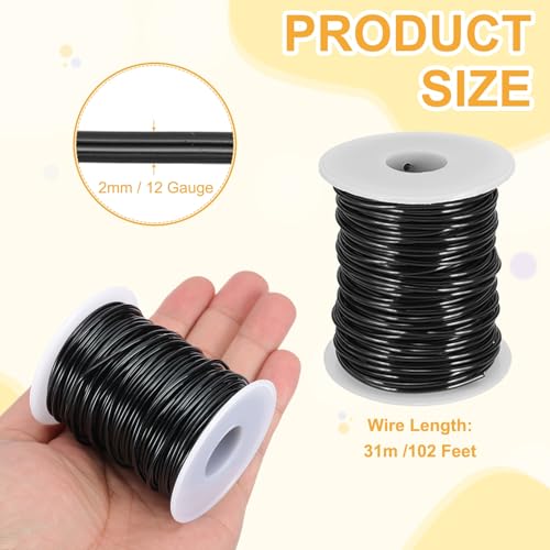 Alambre de aluminio de calibre 12 negro, maleable y flexible para manualidades de 100 pies 3