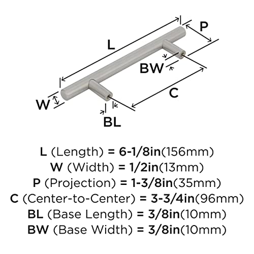 Image of Amerock 3-3 /4 inch Bar Pulls Stainless Steel Drawer Pull | 3-3 /4 inch (96mm) Center-to-Center Mounting Distance and 6-1 /8 inch Overall Length, Durable Stainless Steel Cabinet Hardware