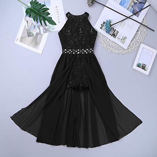 Kids Girls Sleeveless Floral Lace Halter Long Dress Wedding Birthday Dance Party Romper Prom Dresses4