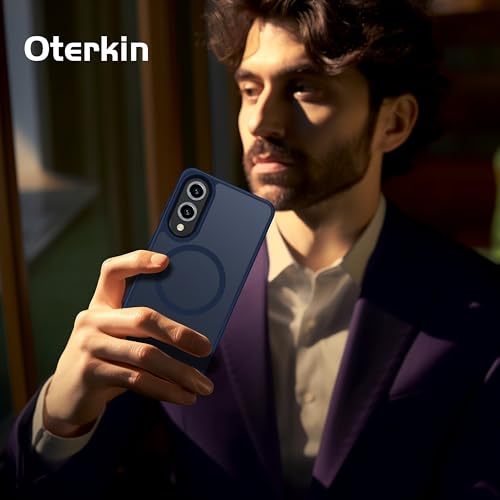 Image of Oterkin Magnetic for Samsung Galaxy S25 Edge Case Matte, S25 Edge Phone Case Compatible with MagSafe Frosted Translucent Shockproof Anti-Scratch Slim Fit Case Military Grade Protection (Dark Blue)