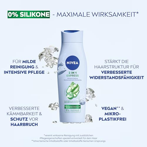 NIVEA 2in1 Express Shampoo & Spülung (250 ml), intensive Haarpflege mit Aloe Vera und Glanz Serum, Haarshampoo & Spülung für schnelle, unkomplizierte Pflege
