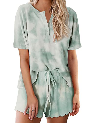 Image of Ekouaer Pajamas Set for Women Short Sleeve Lounge Set 2 Piece Loungewear PJs Soft Cute Lightweight Sleepwear