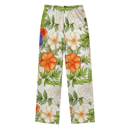 J JOYSAY Flower Blossom Foliage Ivory Pajamas Pants Soft Long Pajama Bottoms Lounge Sleep Pants Size S-XL2