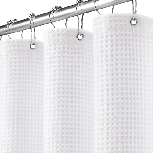 Waffle Weave Shower Curtain Cotton Fabric Texture Shower Curtain for Bathroom White,72Wx72L