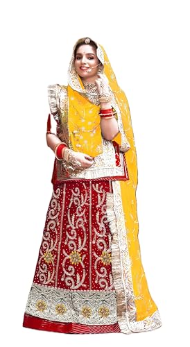 Image of Heavy Embroidery Work Semi Stitched Shimmer Silk Designer Rajputi Poshak For Women Rajasthani Lehenga Choli
