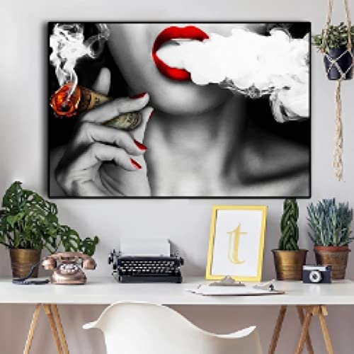 Peinture Affiches de Salon Moderne Pop Sexy Fille Fumer Un Cigare Art Mur Unique