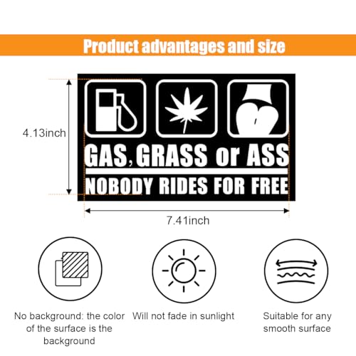 Image of GLSOWEE 2PCS Gas Grass or Ass Sticker for Cars, Nobody Rides for Free Decal