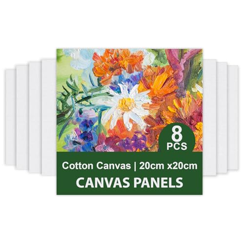 Gigmeta Leinwand zum Bemalen Set (8er Pack) 20 x 20 cm Vorgespannte Weiße Künstler Canvas Panel Leinwände 2.5mm starkem Malkarton Geeignet für Acryl und Öl Malerei Sowie zum und Zeichnen