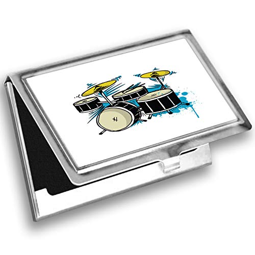 Lunarable Drums Card Holder, Rock and Roll Konzert-Drummer, Metall Kartenetui, Multicolor, 9 cm x 6 cm Cover