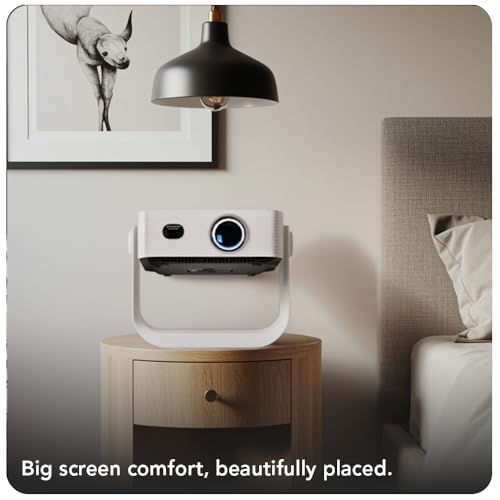 Image of WZATCO Yuva Bolt, Fully Automatic, Smart Home Projector, Native 1080P, Sealed Optical Engine, HDMI ARC, Bluetooth Voice Remote, Screen Mirroring, 11000 Lumens, Portable Room Cinema, White
