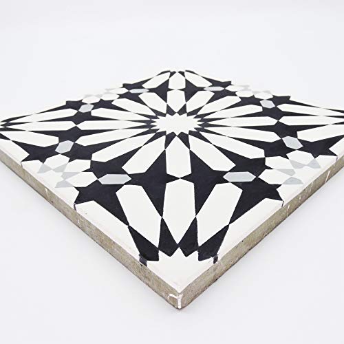 Moroccan Mosaic & Tile House Ctp54-01 Alhambra Handmade Cement Tile, 8''X8'', Black/White/Gray #TOP5
