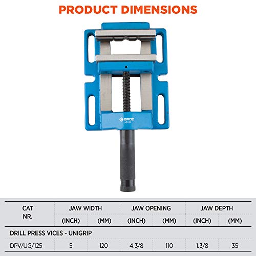 Groz 35122 5" Uni-Grip Drill Press Vise, Powder Coated