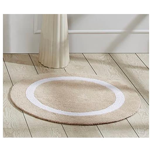 Better Trends 100% Cotton Hotel Collection Bath Mats, Sand & White - Tufted, Absorbent Reversible Mat, Machine Washable, Quick-Dry, Great for Bath, Shower, Bedroom, Dog or Door Mat, 30" Round