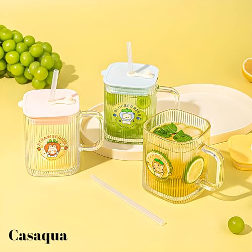 Image of Iridescent Glass Tumbler with Handle Lid and Straw - 420ML, Set of 1, Travel Coffee Sipper Mug Leakproof for Juice Cocktail Iced Tea Smoothie Hot Cold Drink Cup (Receiving Random Color)