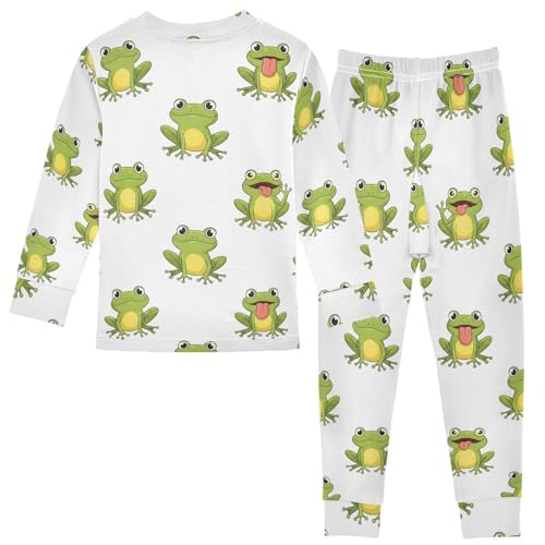 Pajama Sets Long Sleeve Frogs Pattern on White Soft Comfy Sleepwear 2 Piece PJS 3-8T3