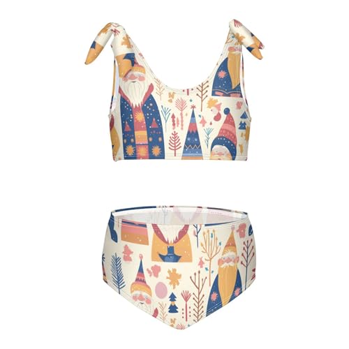 KLL Christmas Scandinavian Goodluck Gnome Girls Two Piece Bikini Set Beach Bathing Suit Swimming Suits Cute Shoulder Strap