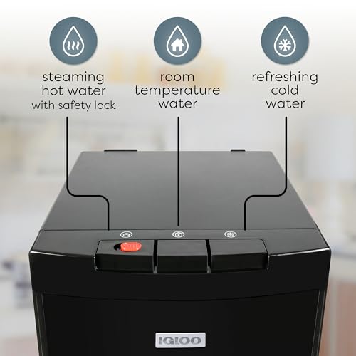 Image of Igloo Bottom-Loading Water Dispenser - Water Cooler Dispenser with Hot & Cold Temperature Settings- Electric Water Dispenser Fits 3- & 5-Gallon Jugs with Child Safety Lock for Home & Office Use- Black
