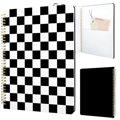 Image of Cute Spiral Notebook 8.5 x 11 Graph Paper Journal A4, Black Plaid