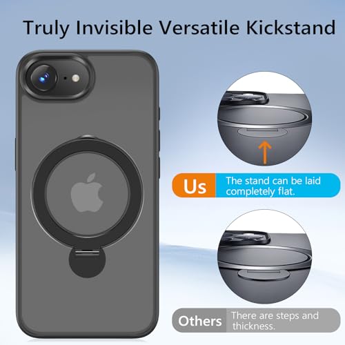 TaeliorTech Upgraded 360° Rotatable Magnetic Ring Stand for iPhone 17e Case,iPhone 16e Case,Compatible with MagSafe,Military Drop Protection,Shockproof Translucent Case for iPhone 17e/16e 6.1",Black by TaeliorTech - Used condition - Image 6