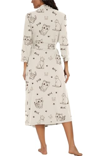 Image of VINTATRE Robes for Women Long Knit Bathrobe XS-4XL | 3 /4 Sleeve Bathrobes with Pockets, Stretchy and Lightweight Fabric, Inner Tie and Fixed Outer Belt, Mid Calf Length