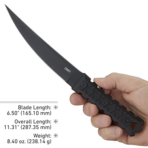 CRKT HZ6 Fixed Blade Knife with Sheath: Osoraku Tanto Blade, Powder Coated SK-5 Carbon Steel Blade, Textured G10 Handle with Sheath 2927, Black
